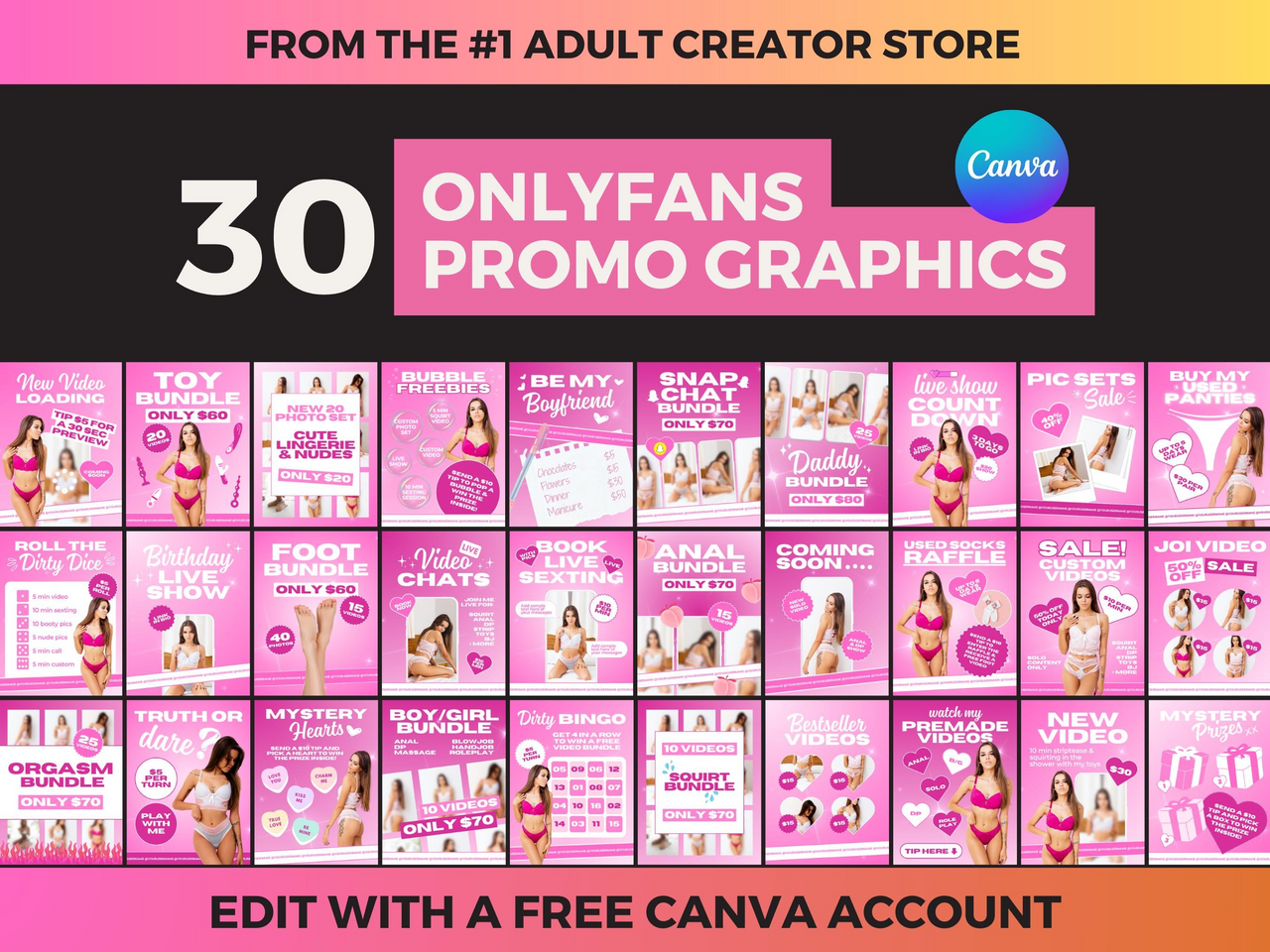 Onlyfans Promotion Graphics: 30 Editable Designs for Creators, Games, Bundle Sales & More