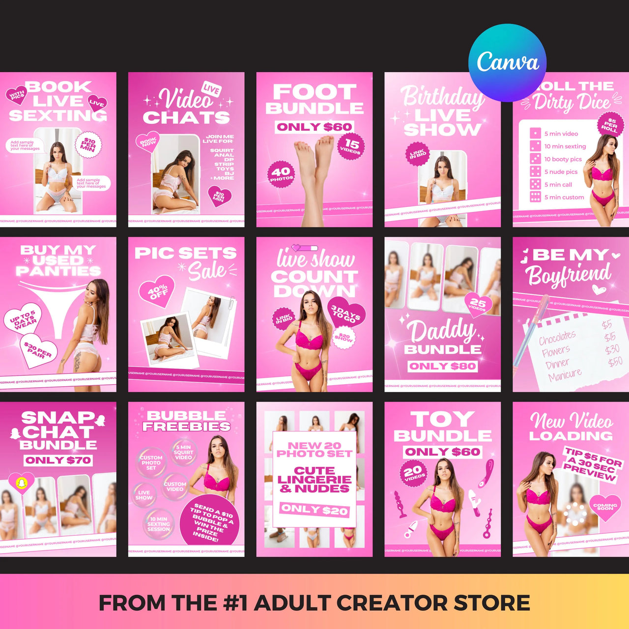 Onlyfans Promotion Graphics: 30 Editable Designs for Creators, Games, Bundle Sales & More