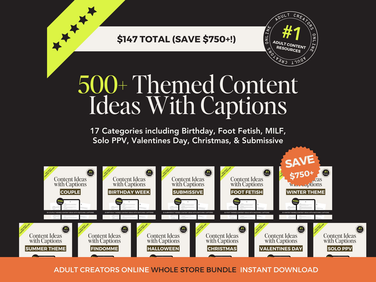 OnlyFans Creator Bundle - 180+ Digital Products | Scripts, Captions, Content Ideas, Guides & Templates