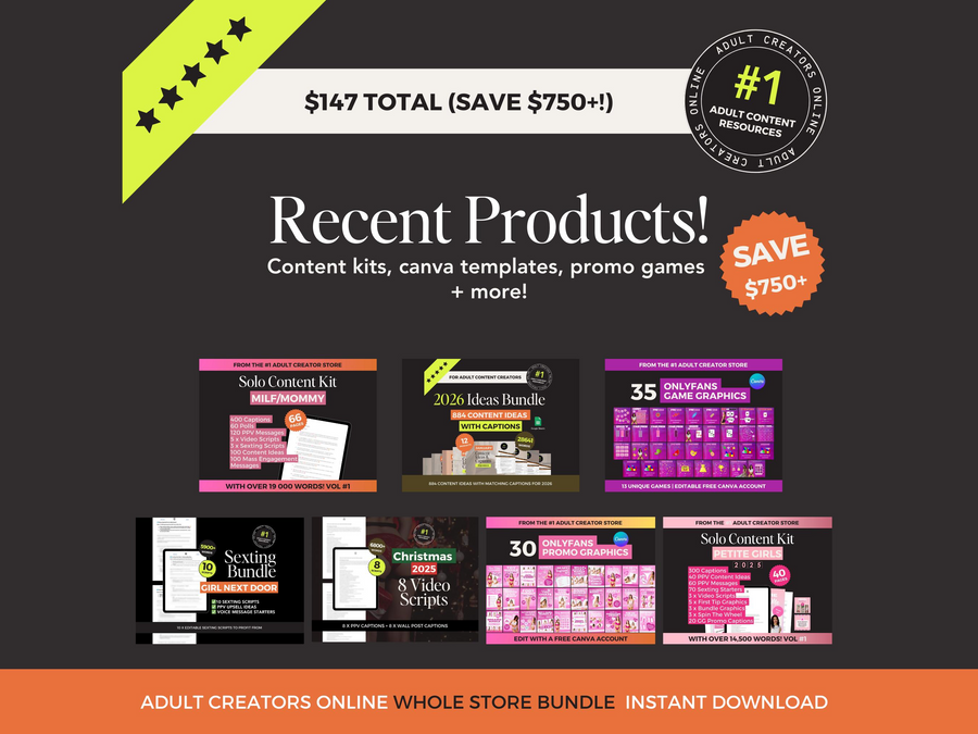 OnlyFans Creator Bundle - 180+ Digital Products | Scripts, Captions, Content Ideas, Guides & Templates