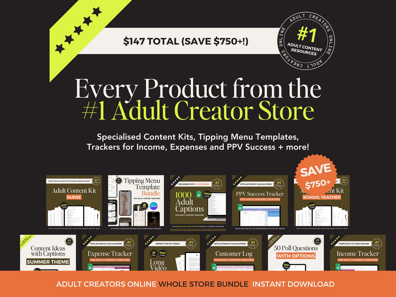 OnlyFans Creator Bundle - 180+ Digital Products | Scripts, Captions, Content Ideas, Guides & Templates